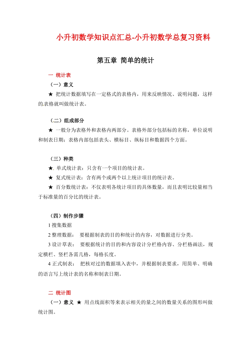 第五章+概率与统计知识+2024小升初数学知识点汇总+.docx