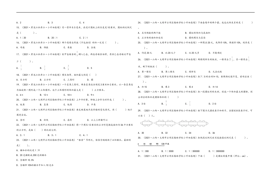 小升初真题特训：选择题100题（二）-小升初数学考试全国高频易错真题汇编（通用版） (1).docx