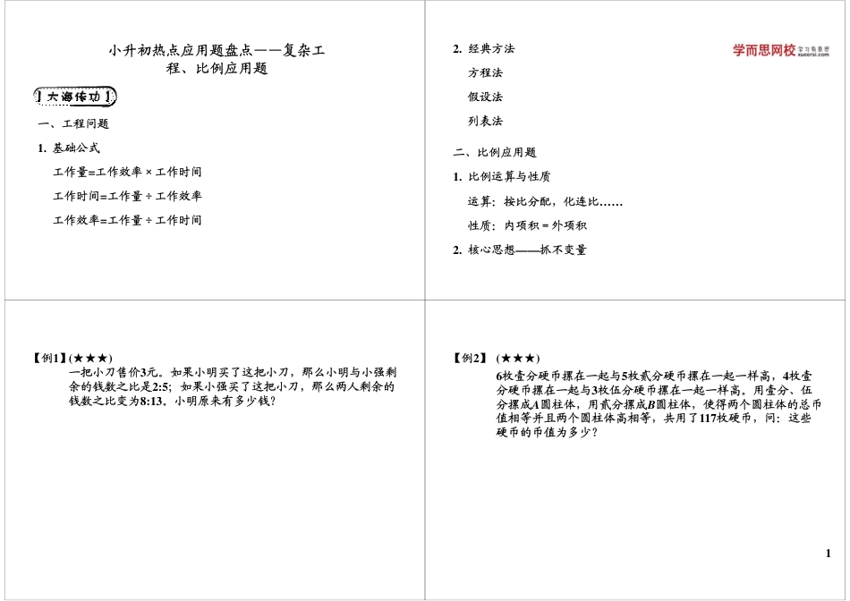 小升初数学-小升初热点应用题盘点————复杂工程、比例应用题.pdf