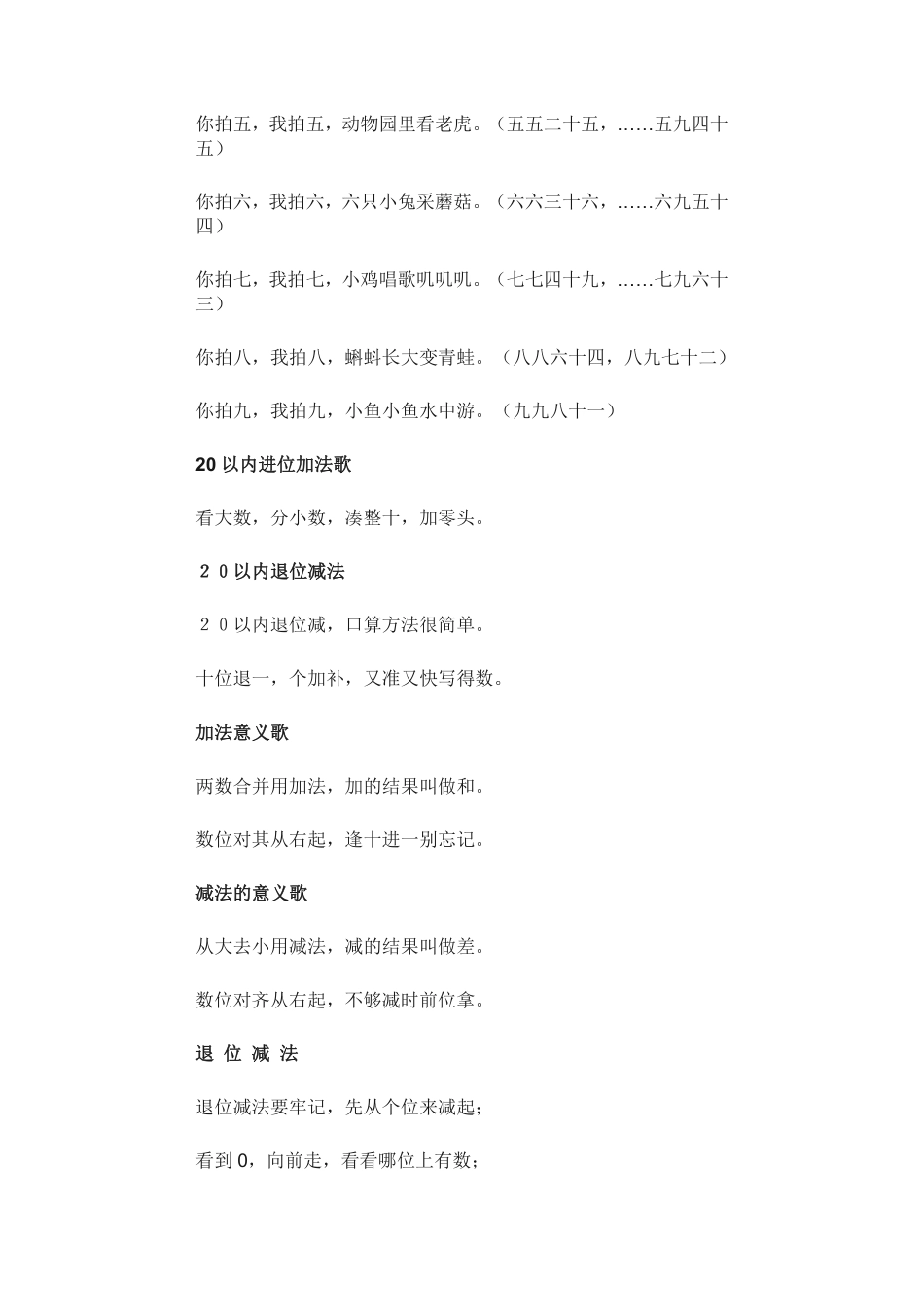 小学数学1-6年级知识点儿歌，假期让孩子学起来！唱起来！.pdf