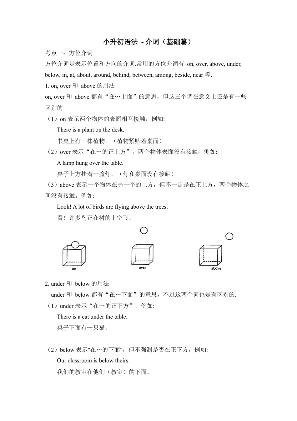 小升初语法总复习知识点+练习题之介词-基础篇（含答案）.doc
