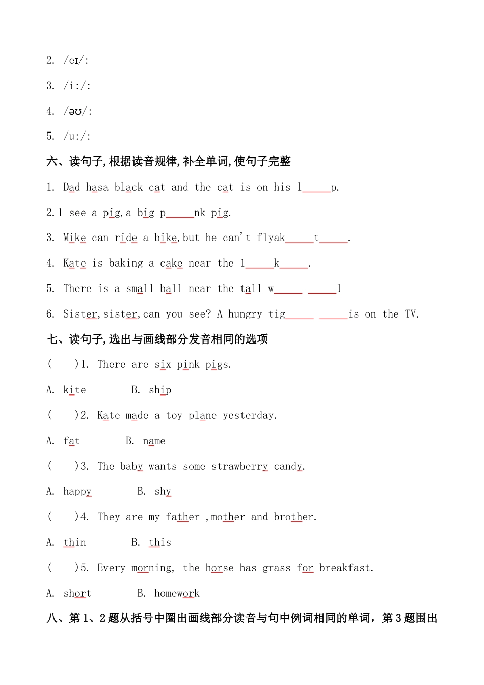 考点1—字母语音专题小升初毕业班六年级英语总复习分类测试卷（通用版）.docx