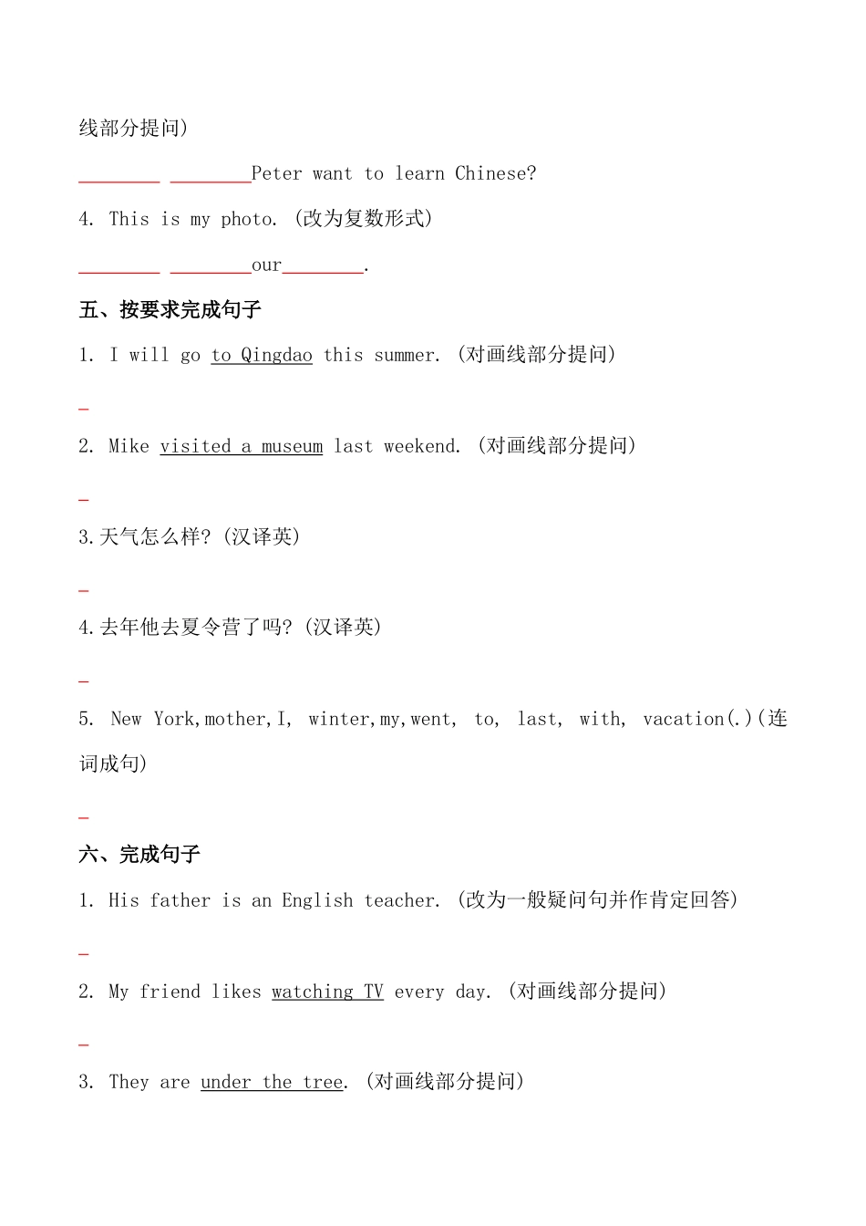 考点17—句型转换(二)专题小升初毕业班六年级英语总复习分类测试卷.docx