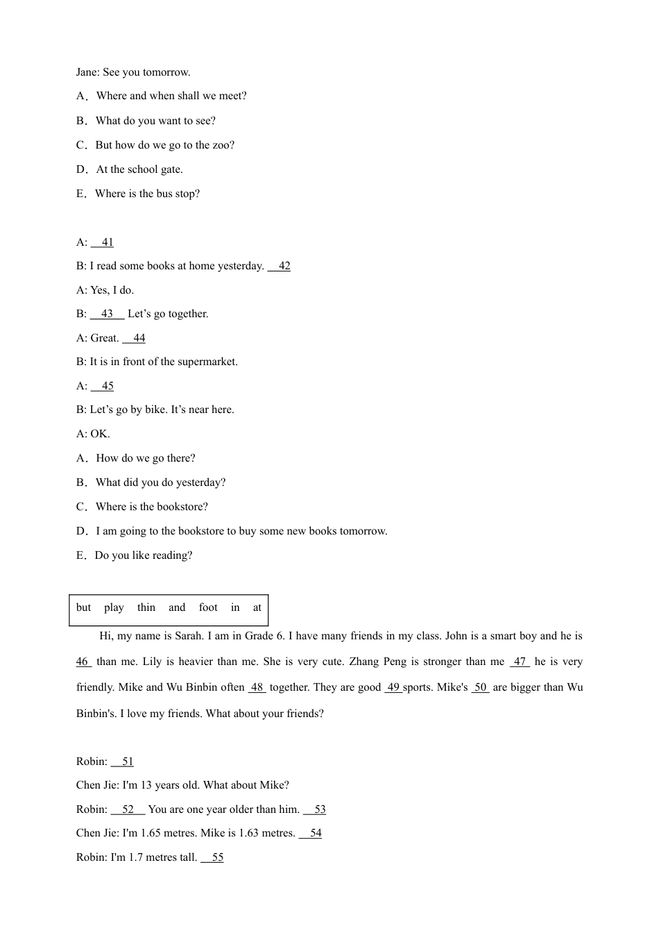 小升初专题训练：补全对话与短文 小学英语六年级下册 外研版（三起）（含答案）.docx