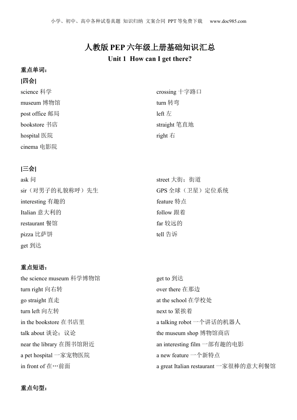 小升初英语-【口袋书】人教版PEP六年级上册英语 基础知识汇总.docx