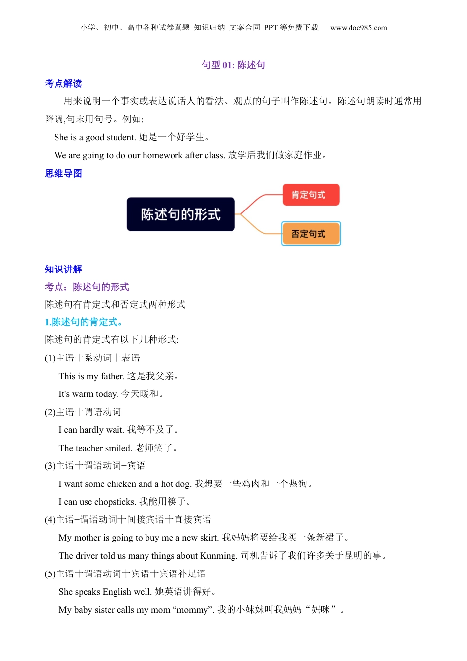 小升初英语-4 句型01 陈述句.docx