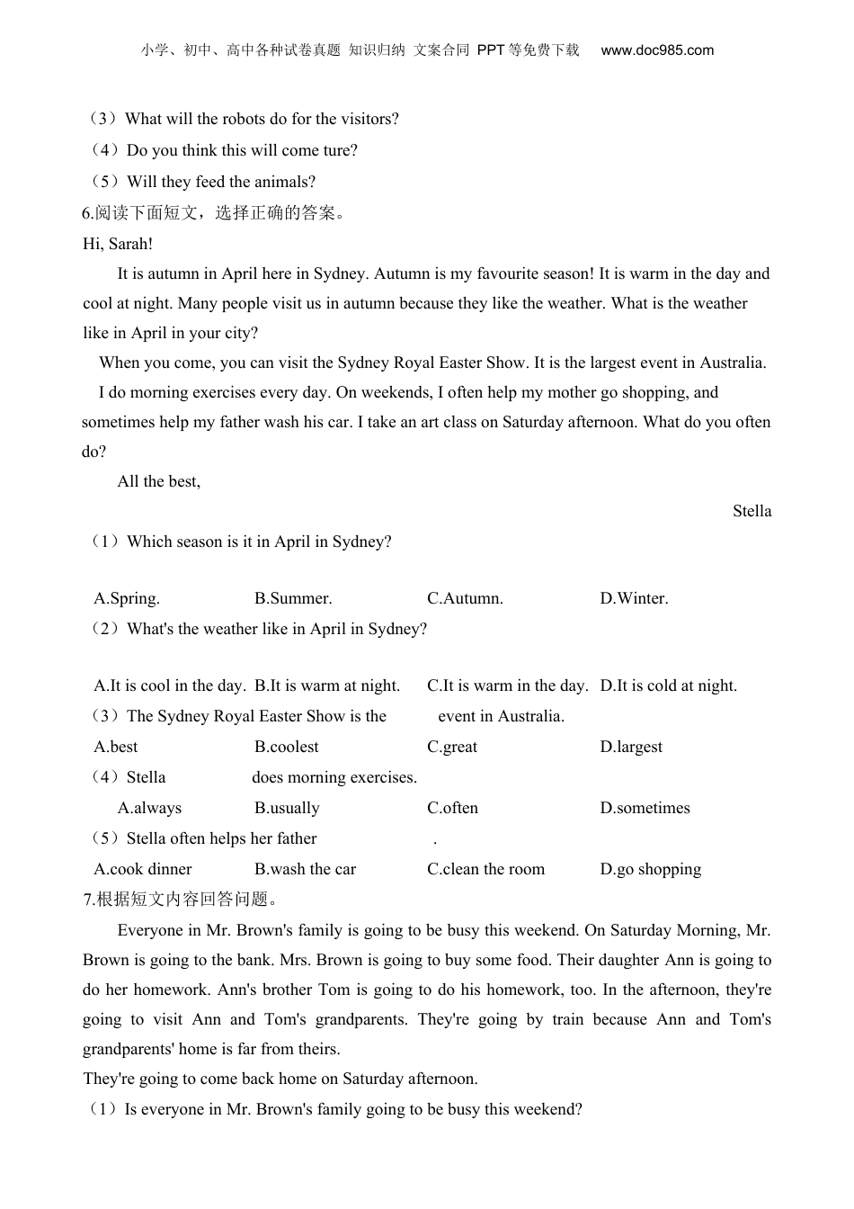 小升初英语-阅读理解（提高卷）.docx