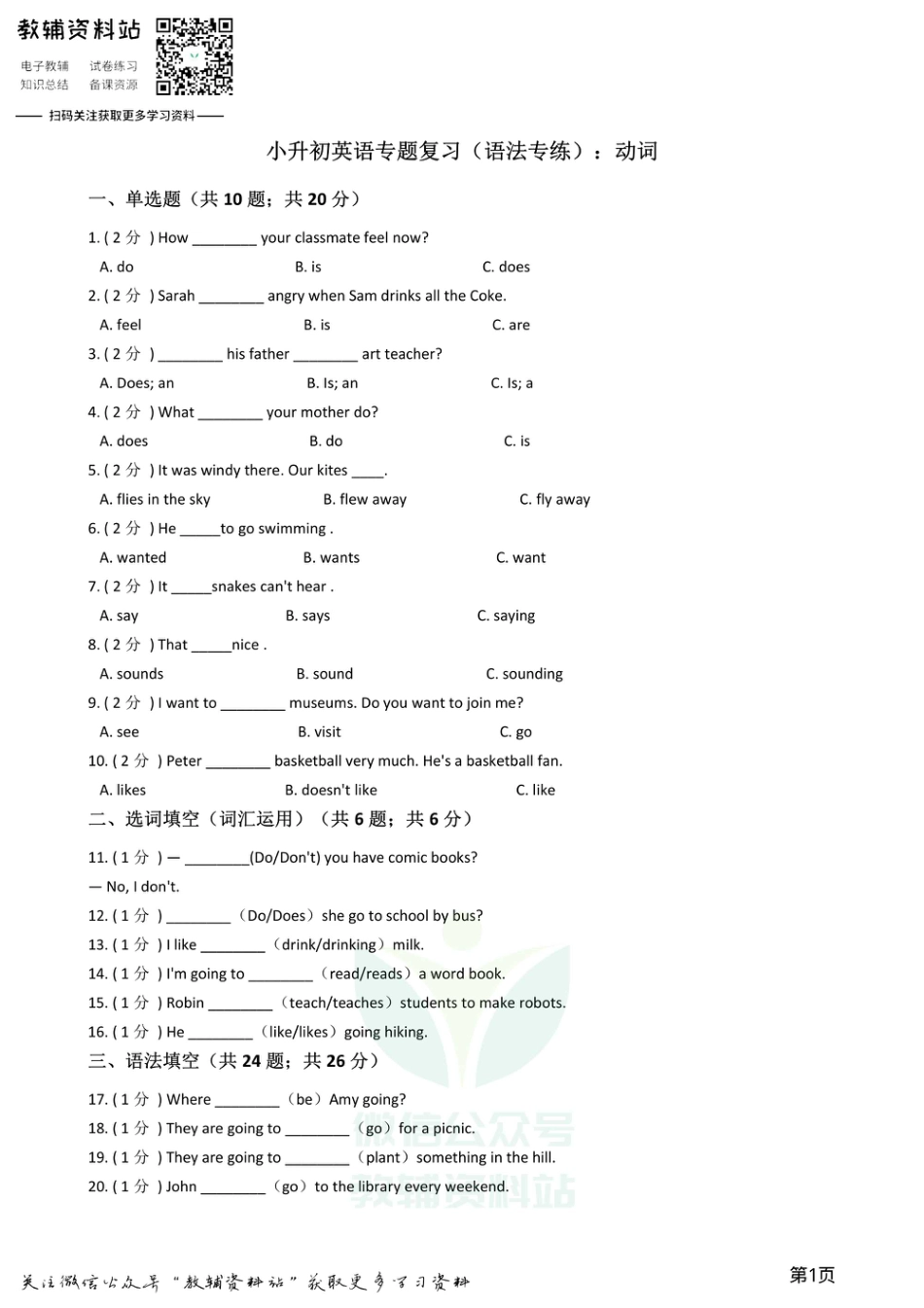 小升初英语复习专题（语法专练）：动词.pdf