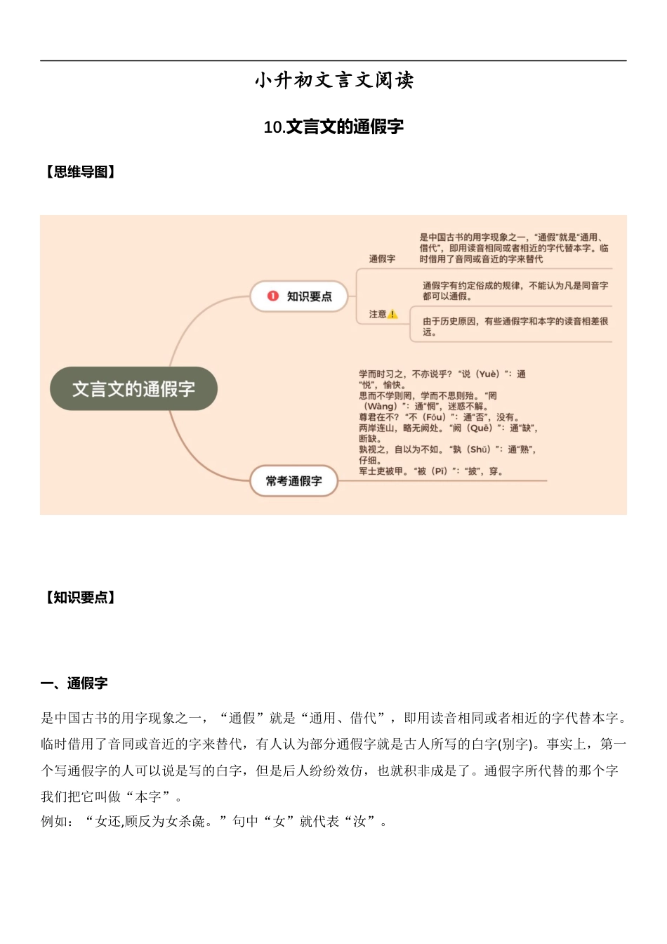小升初语文-小升初文言文阅读-通假字（教师版）.docx