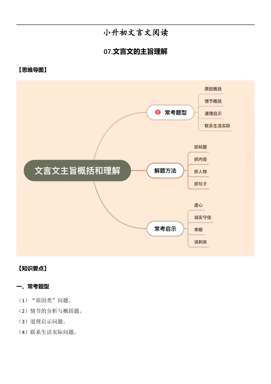小升初语文-小升初文言文阅读-07文言文的主旨理解（教师版）.docx