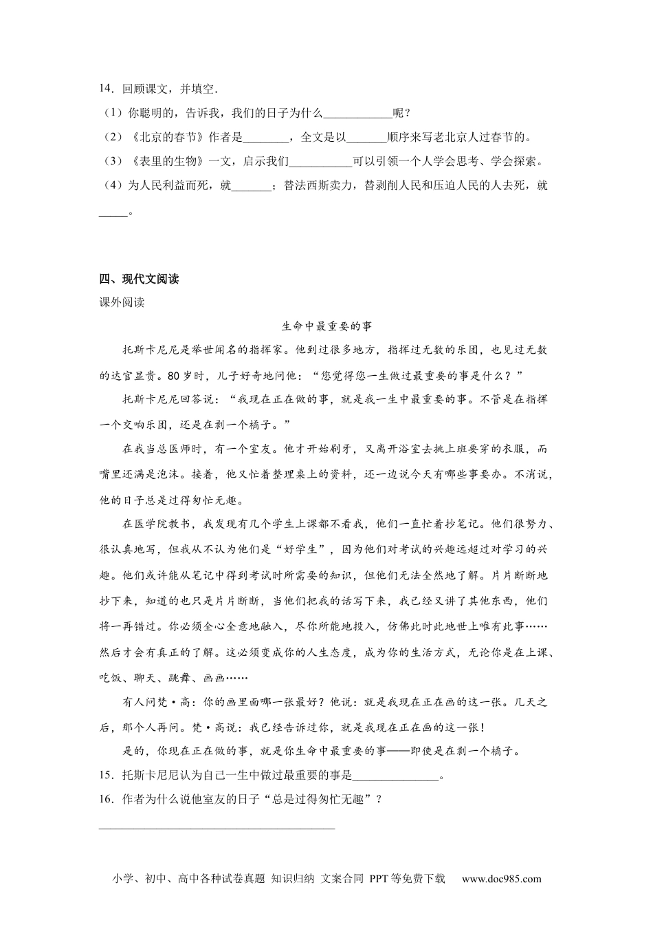 小升初语文-小升初分班考特训卷（二）（试题）部编版语文六年级下册.docx