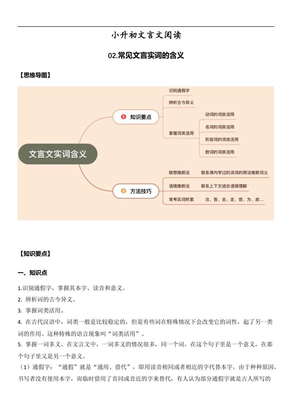 小升初语文-小升初文言文阅读-02常见文言实词的含义（教师版）.docx