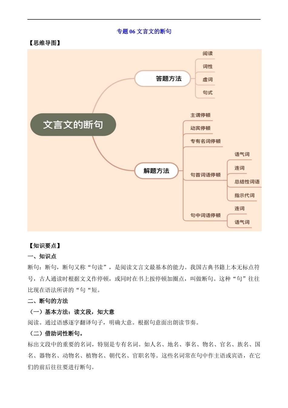 小升初语文-专题06 文言文的断句.docx