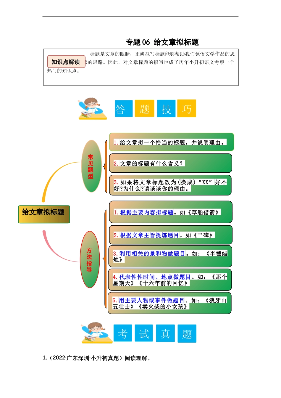小升初语文-专题06 给文章拟标题（教师版）.docx