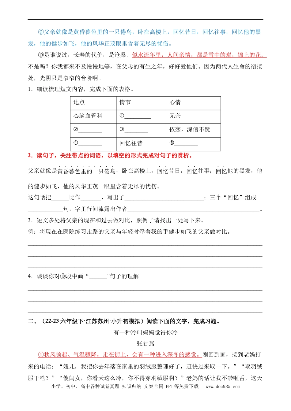 小升初语文-专题06 体会重点词语的表达效果（练习）.docx