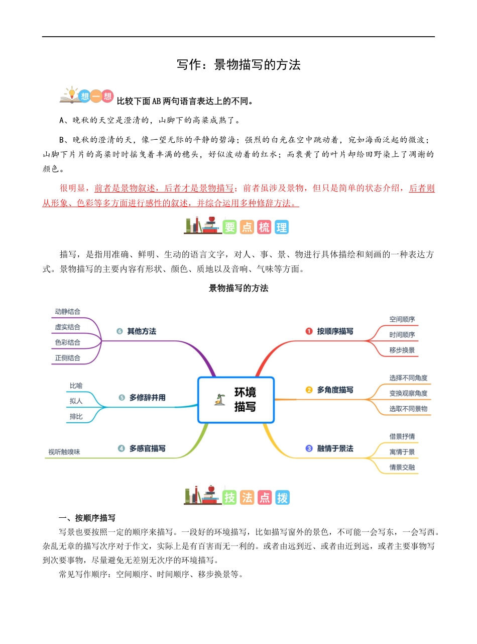 小升初语文-第13讲【写作】景物描写的方法-解析版-六年级语文-部编版.docx