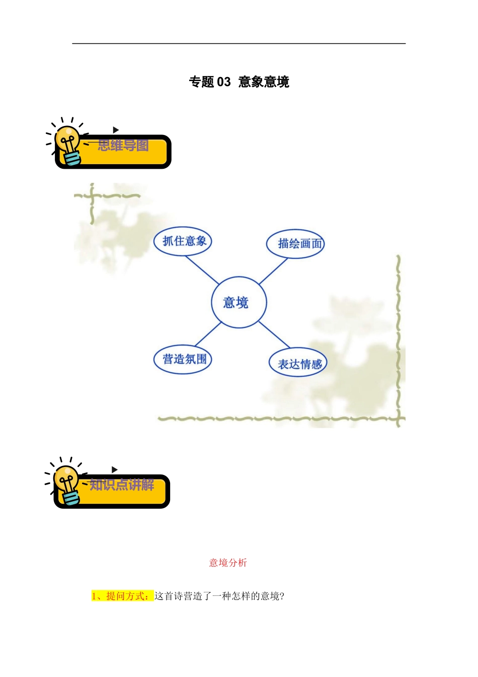 小升初语文-专题03+意象意境-2022-2023学年小升初语文古诗鉴赏知识点衔接（部编版）.docx