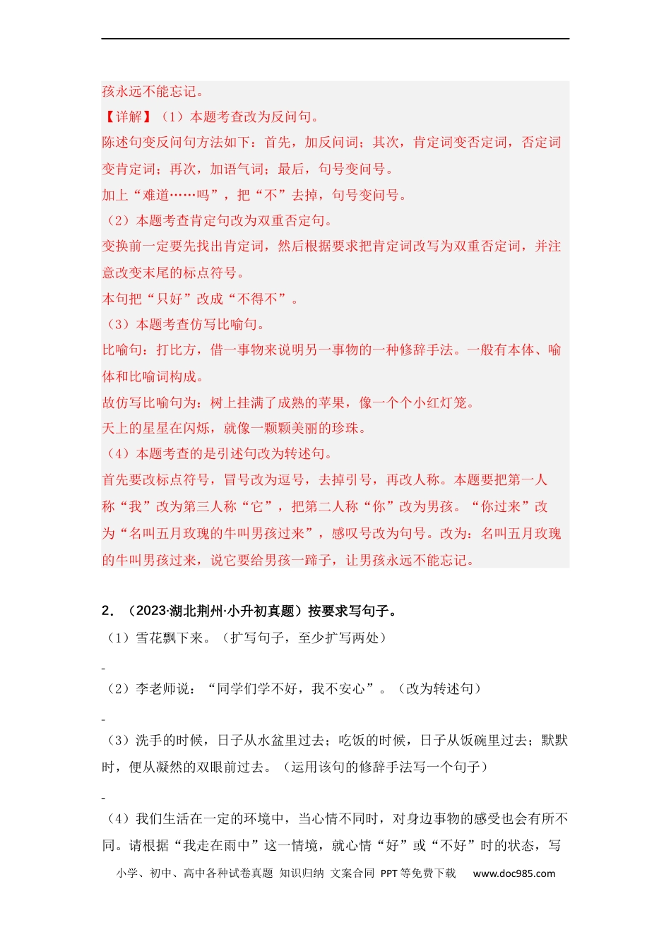 小升初语文-专题10 按要求改写句子（解析版）.docx