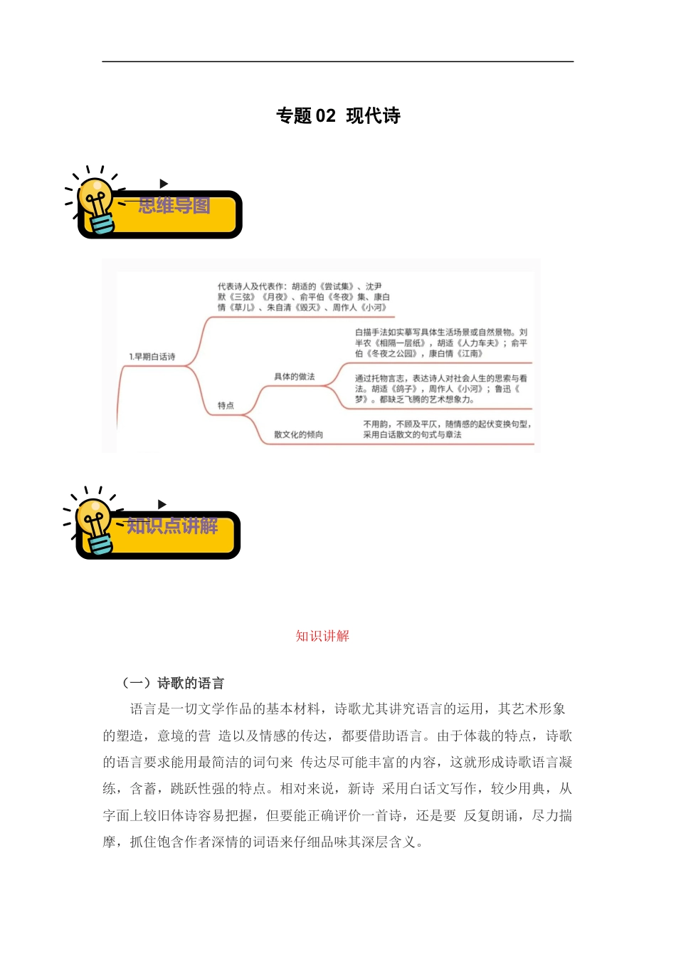 小升初语文-专题02+现代诗-2022-2023学年小升初语文古诗鉴赏知识点衔接（部编版）.docx