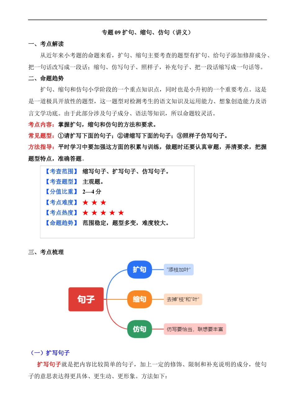 小升初语文-专题09 扩句、缩句、仿句（讲义）.docx