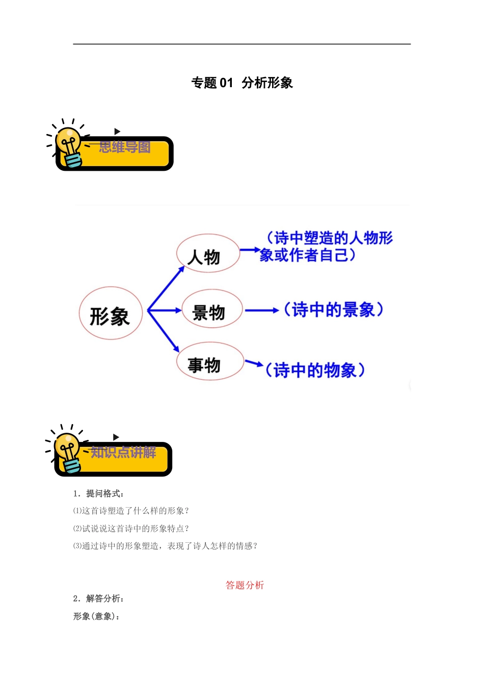小升初语文-专题01+分析形象-2022-2023学年小升初语文古诗鉴赏知识点衔接（部编版）.docx
