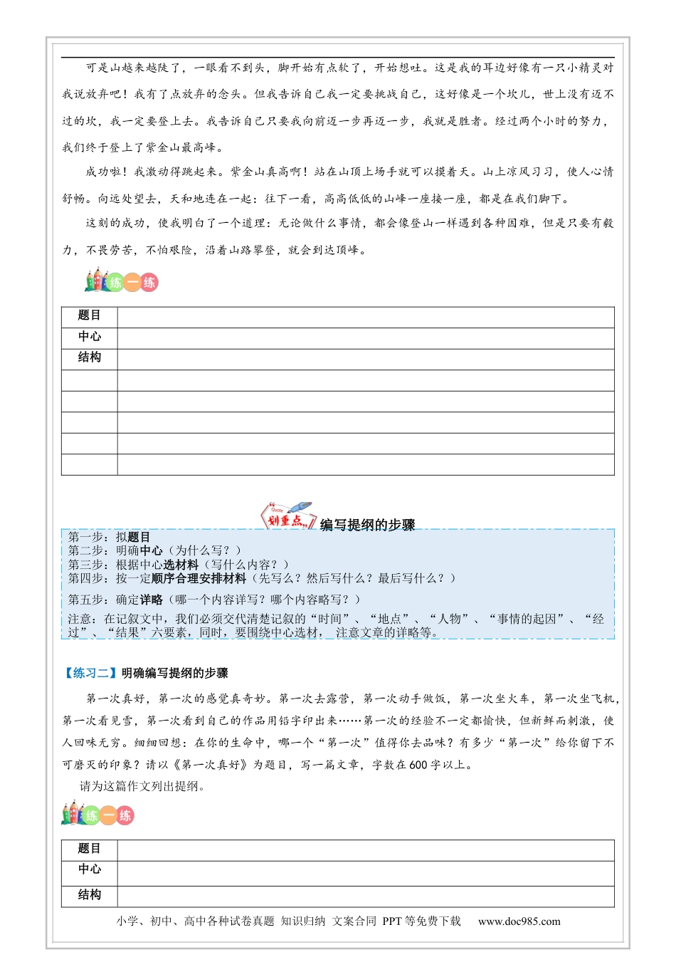 小升初语文-第03讲【写作】作文提纲——教你谋篇布局（原卷版）-六年级 部编版 (1).docx