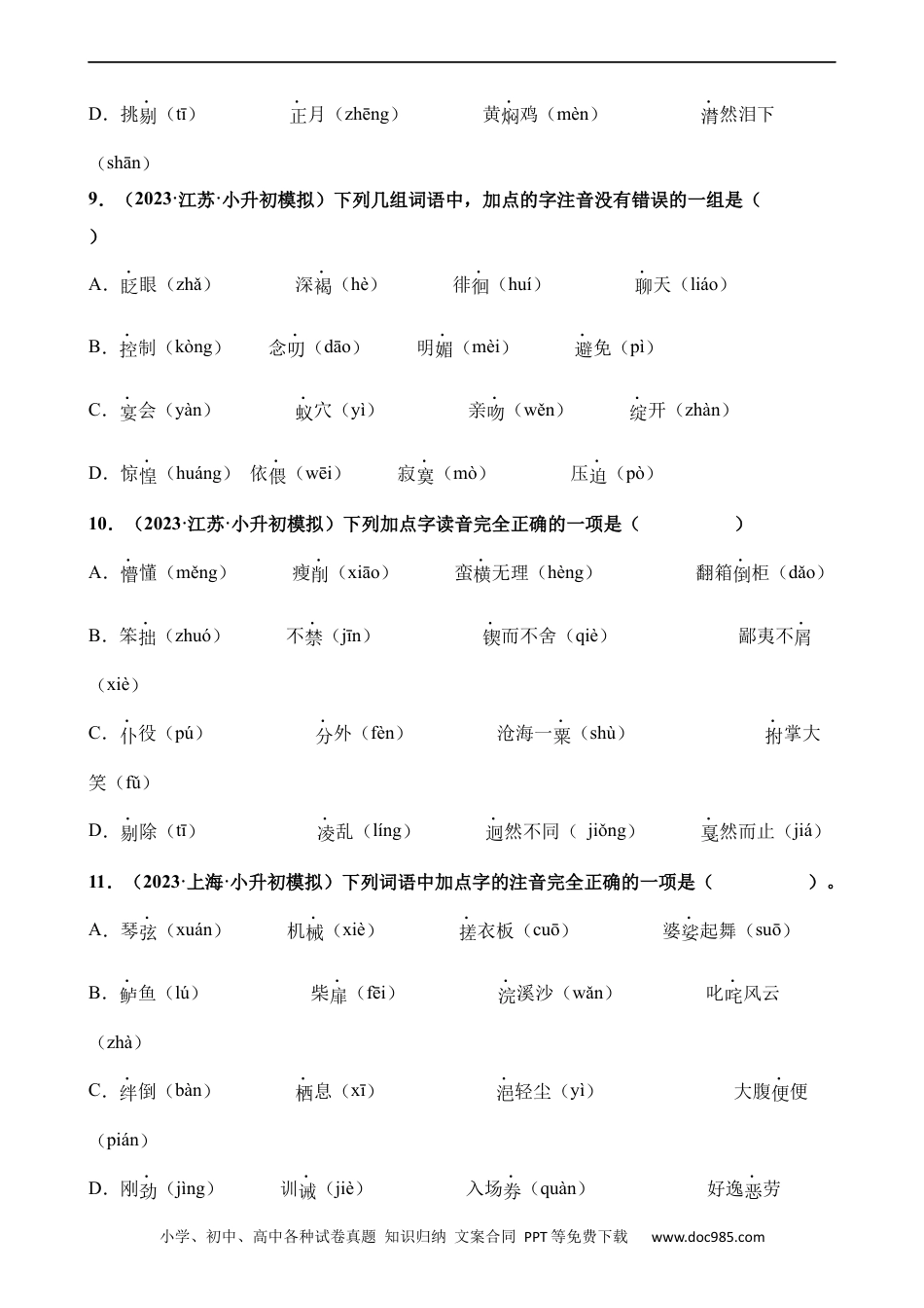 小升初语文-专题01 汉语拼音（练习）.docx