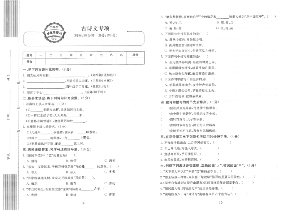 小升初语文总复习 古诗文专项练习.pdf