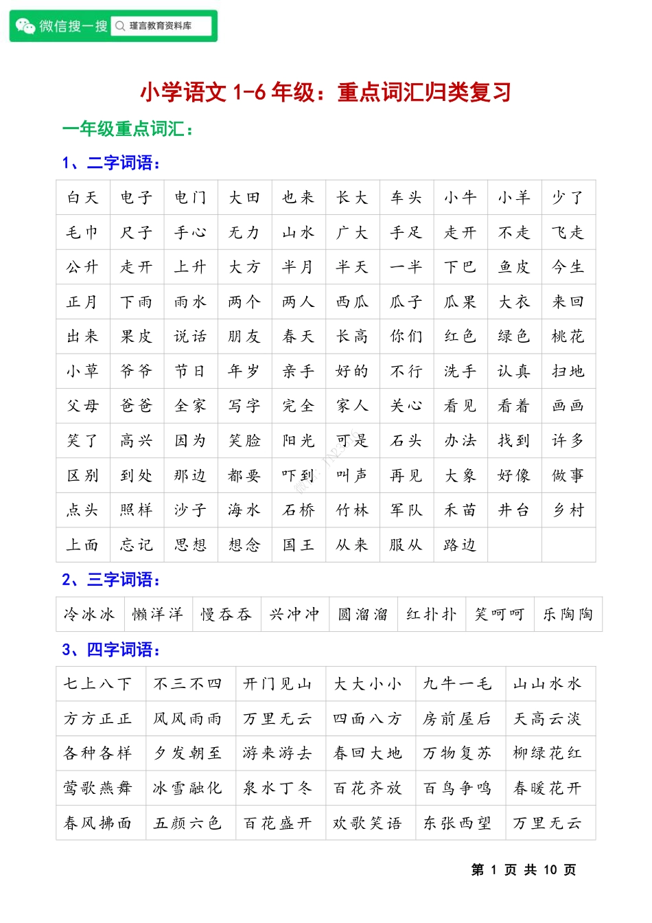 小升初语文-小学语文1~6年级重点词语归类汇总复习.pdf