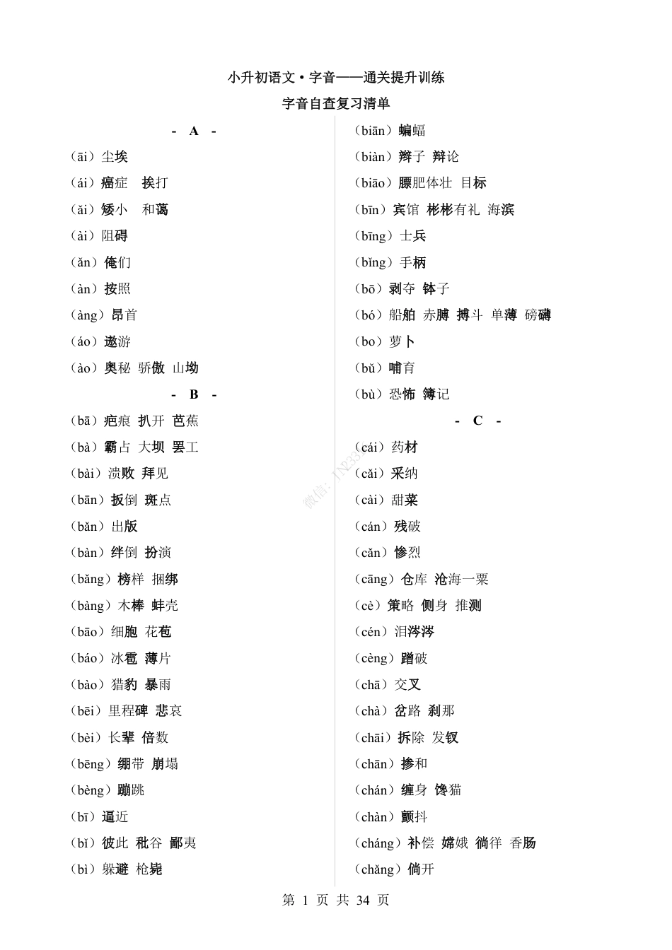 小升初语文【字音】通关提升训练.pdf