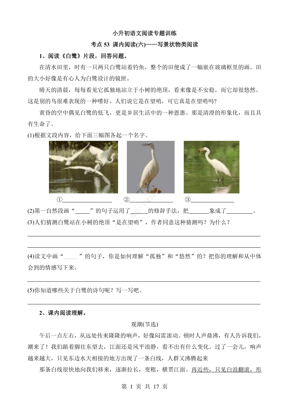 小升初语文-考点53 课内-写景状物类阅读.pdf