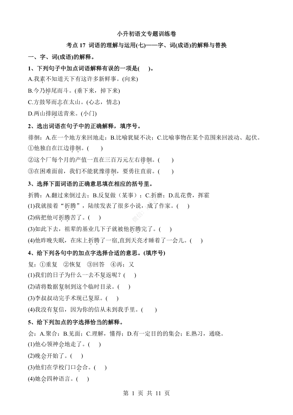小升初语文-考点17 字、词(成语)的解释与替换.pdf