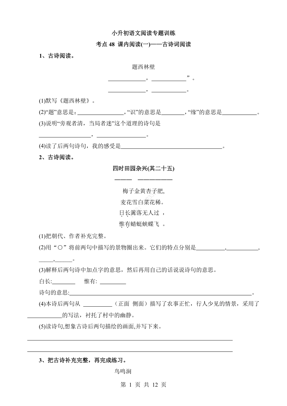 小升初语文-考点48 课内-古诗词阅读.pdf