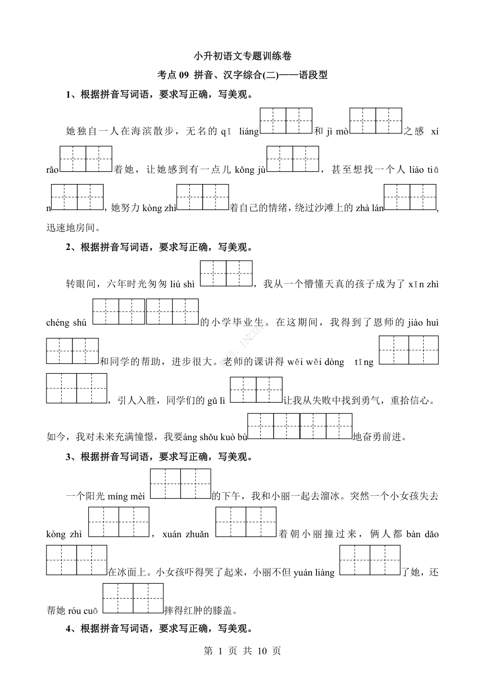 小升初语文-考点09 拼音&汉字综合-语段型.pdf