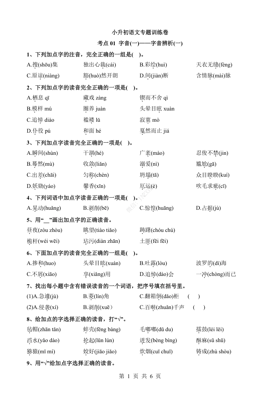 小升初语文-考点01 字音辨析(一).pdf