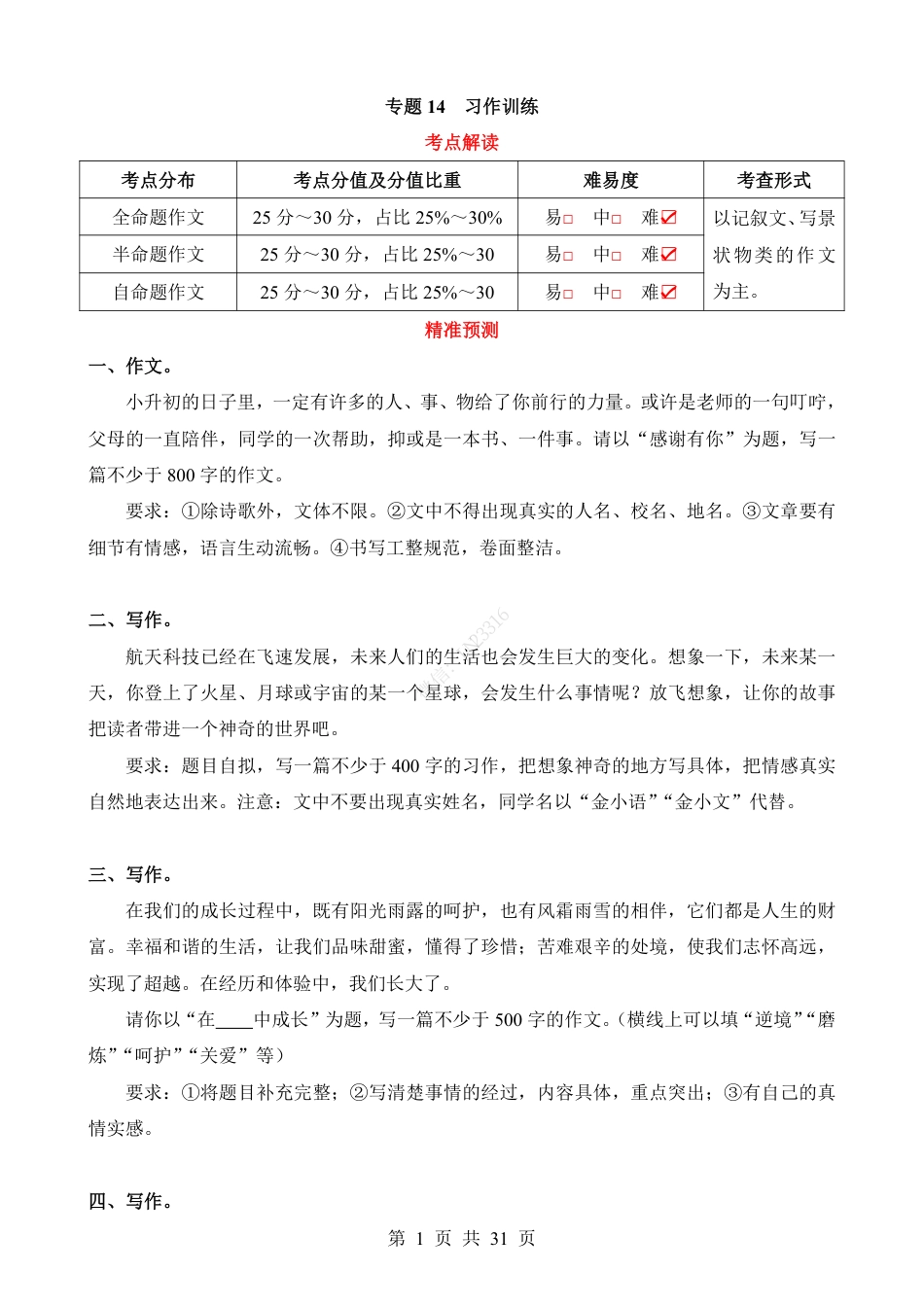 小升初语文-专题14 写作训练.pdf