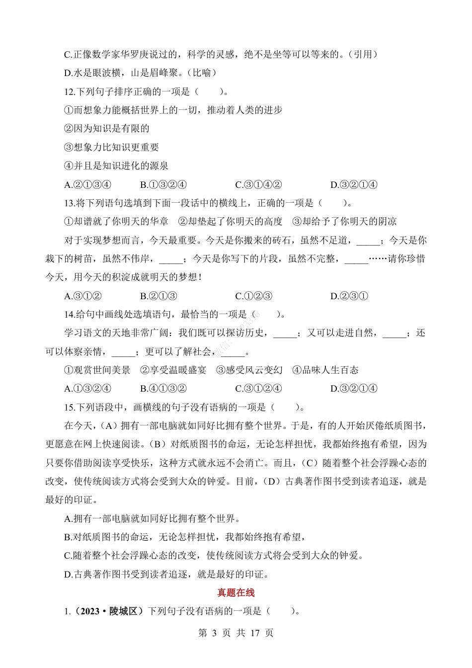 小升初语文-专题04 句法实践二（病句、修辞、标点、排序）.pdf