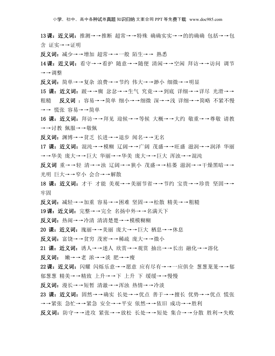 小升初复习：小学1-6年级常用近反义词汇总.doc