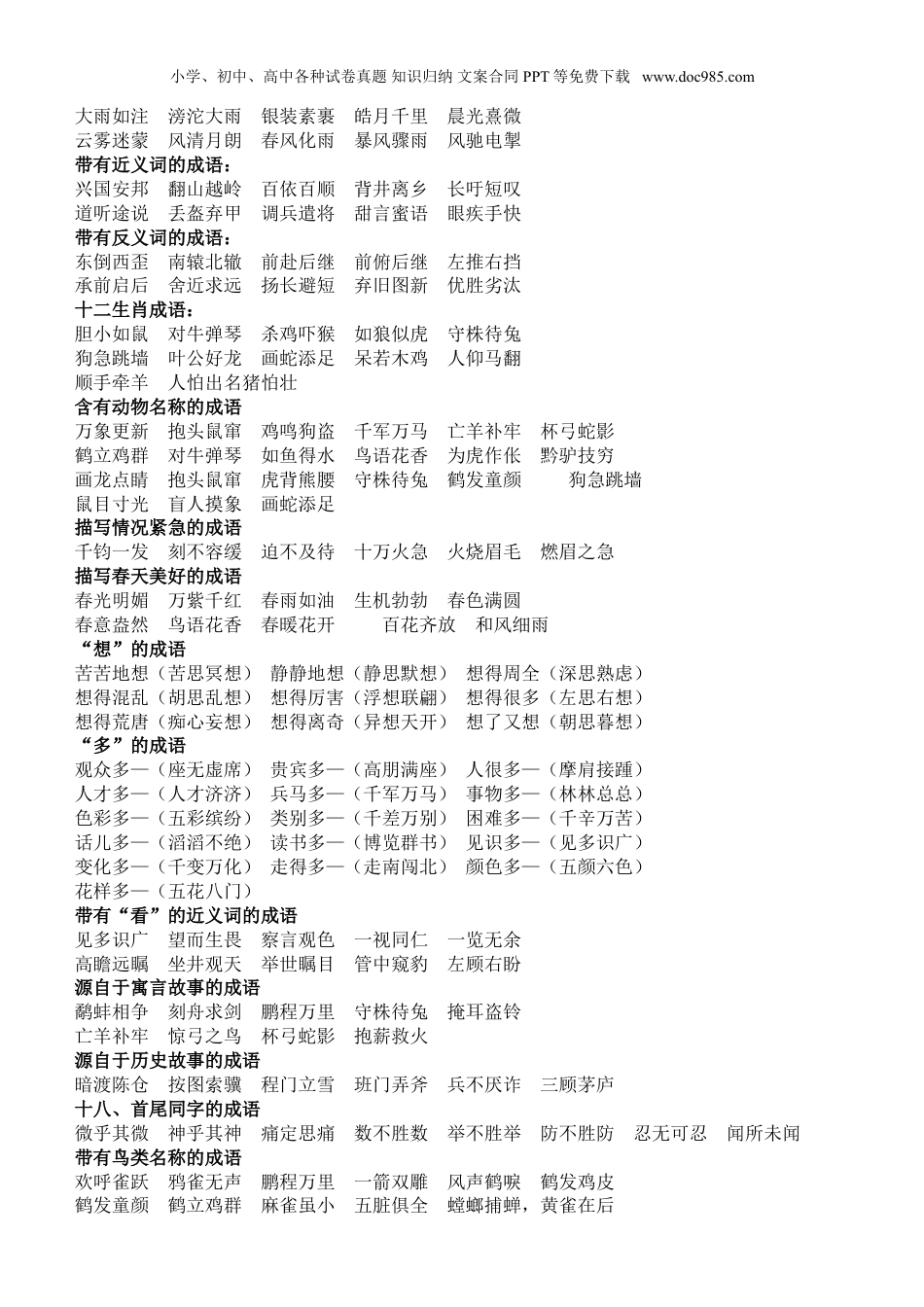 小升初复习：人教版小学语文成语归类大全.doc