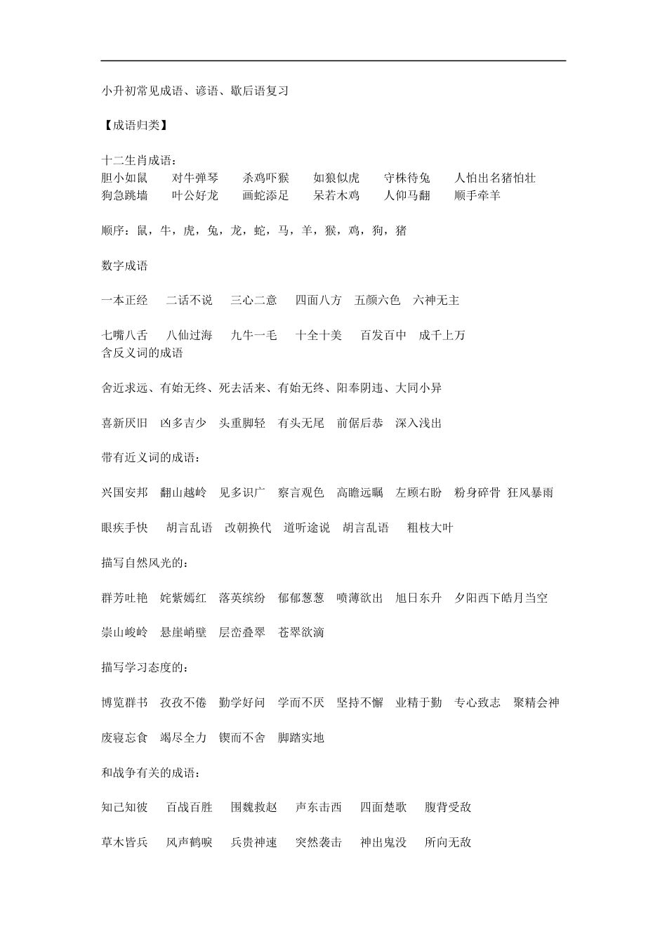 小升初常见成语、谚语、歇后语复习.docx