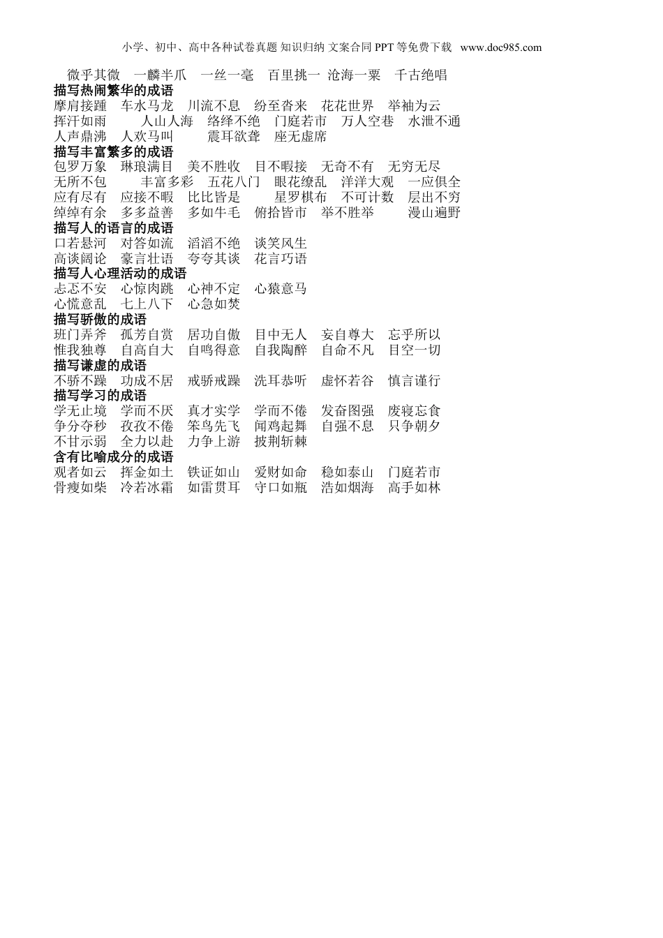 小升初知识：语文老师熬夜整理，小学语文成语归类大全，班上孩子次次97+.doc