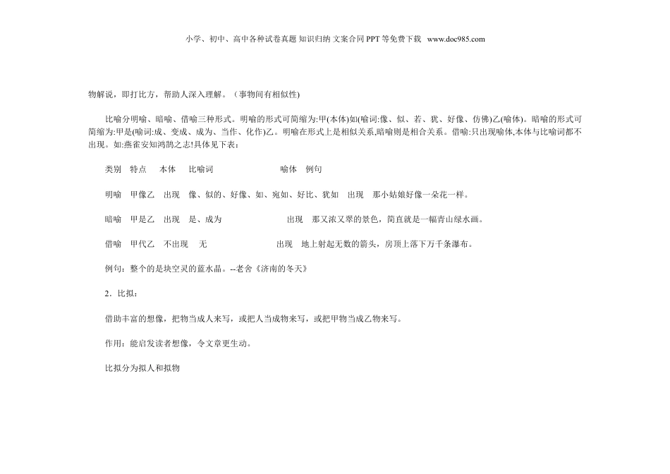 小升初知识：语文学习方法的顺口溜!修辞手法大全，总结得还真全面.doc
