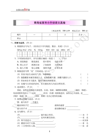 青海省某市小升初语文真卷含答案.pdf