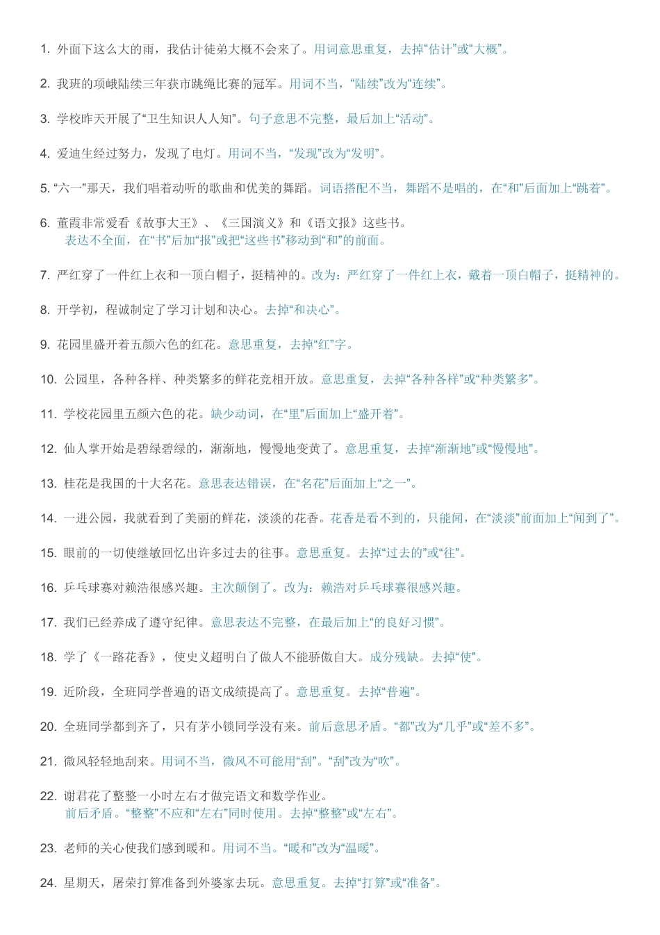 小学小升初考试：1-6年级语文各种类型修改病句练习.pdf