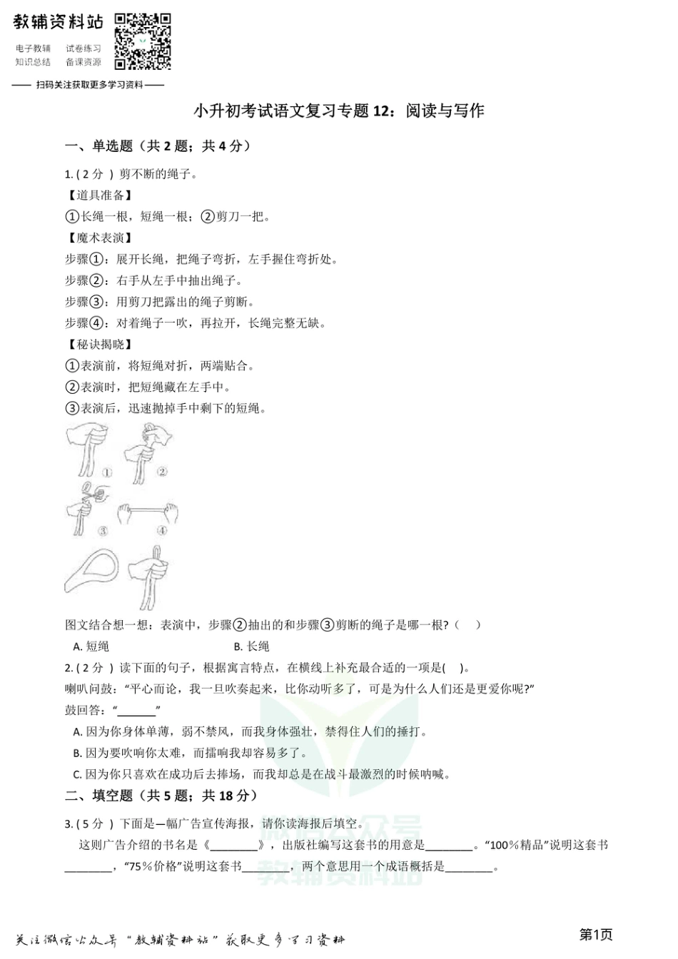 小升初语文复习专题12：阅读与写作.pdf