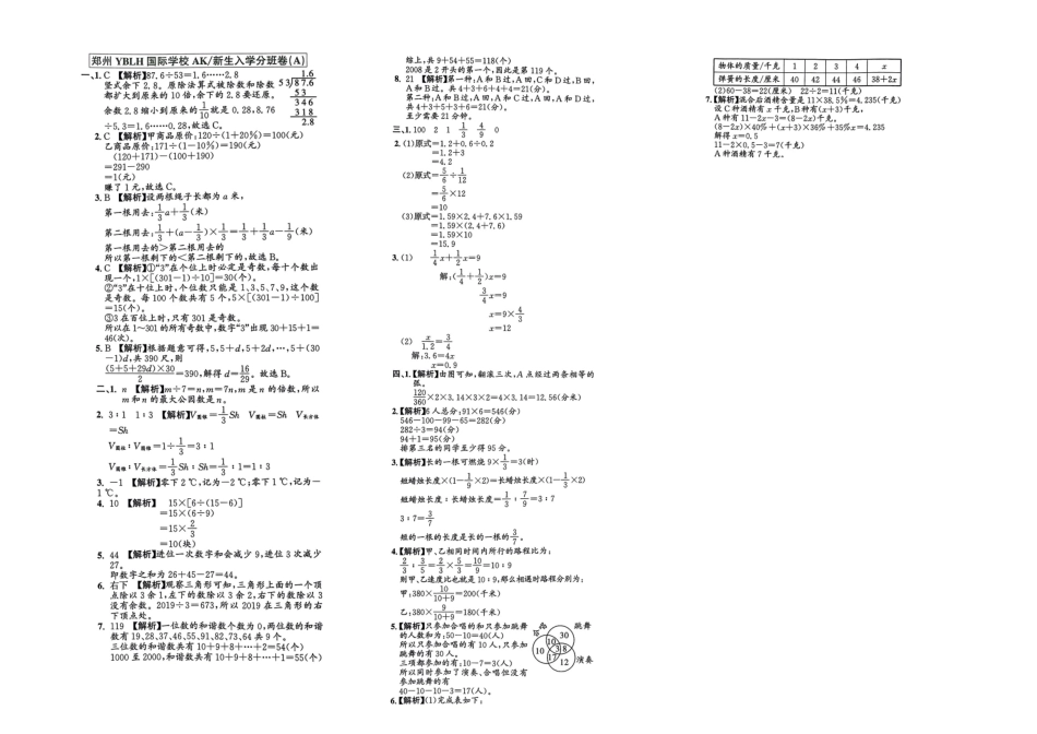 小升初数学分班试卷  金水区郑州YBLH国际学校AK新生人学分卷(A).pdf
