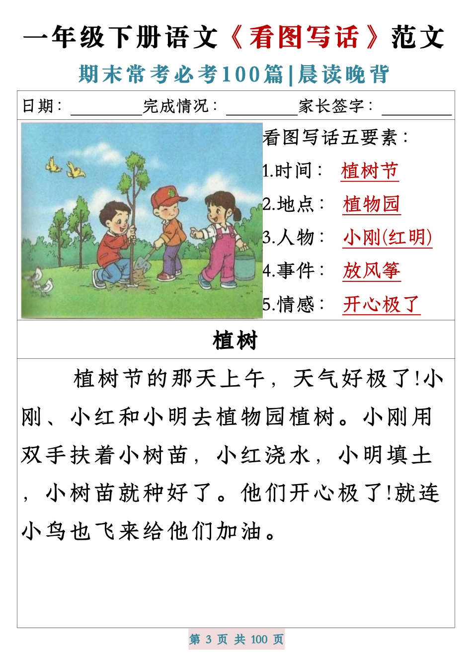 一年级下册语文《看图写话》范文期末常考必考100篇.pdf