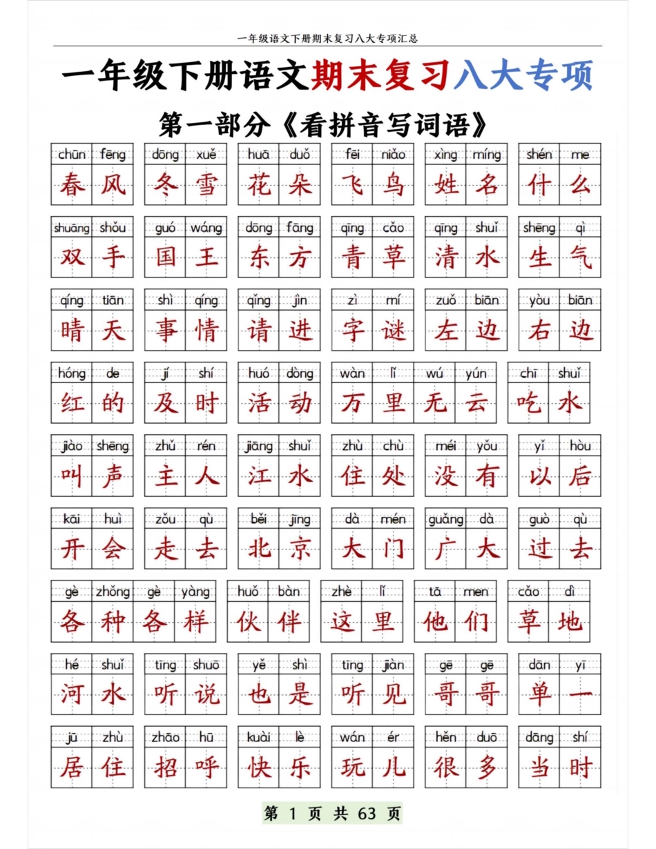 一年下册语文期末复习八大专项.pdf