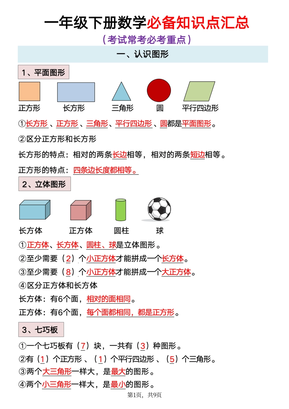 数学一年级下册必背知识点汇总.pdf