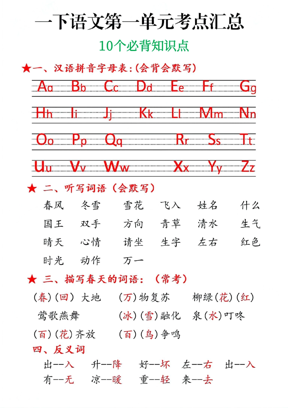 一下语文第一单元考点汇总10个必背知识点.pdf